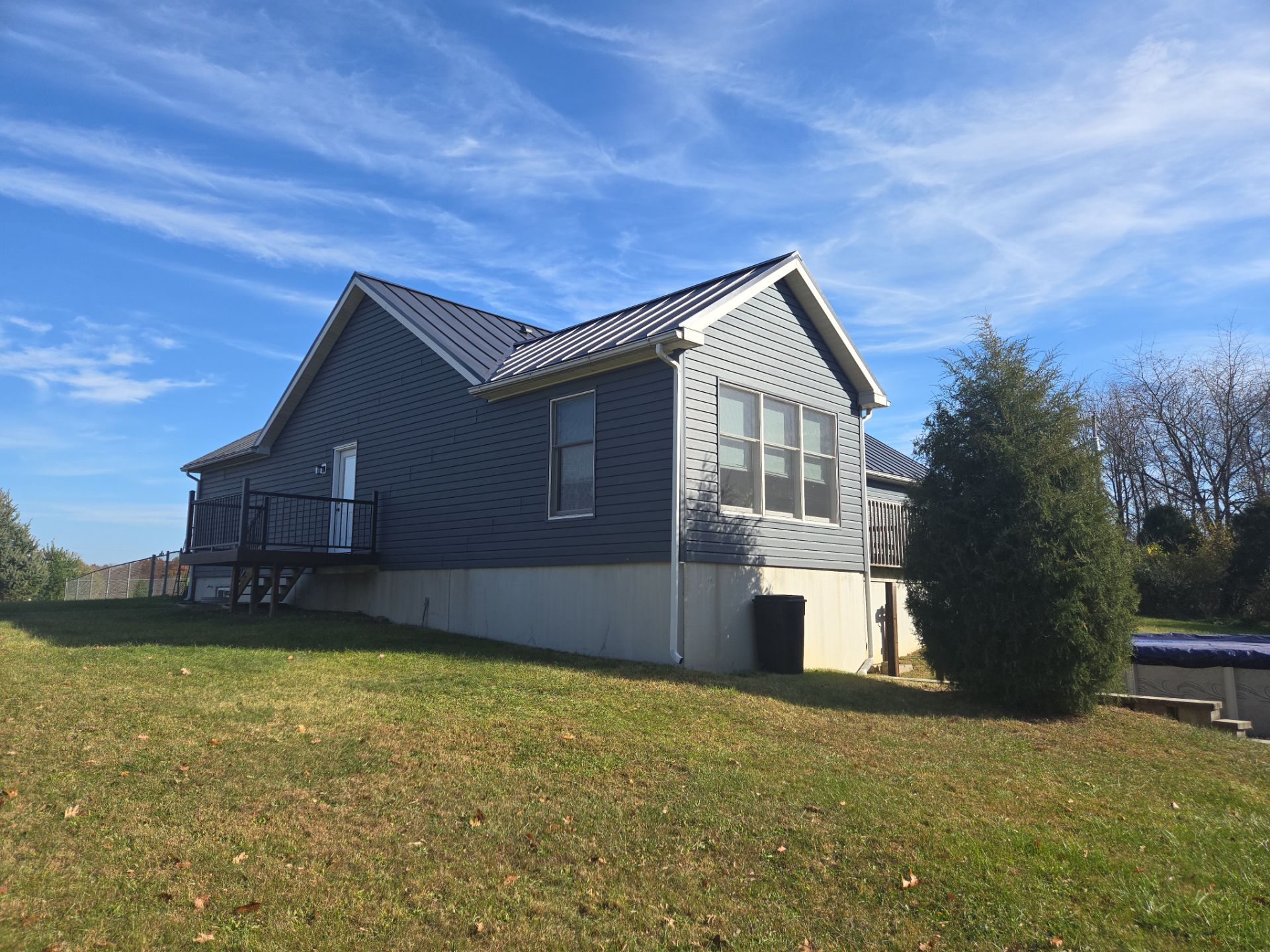Black metal roof on house 
